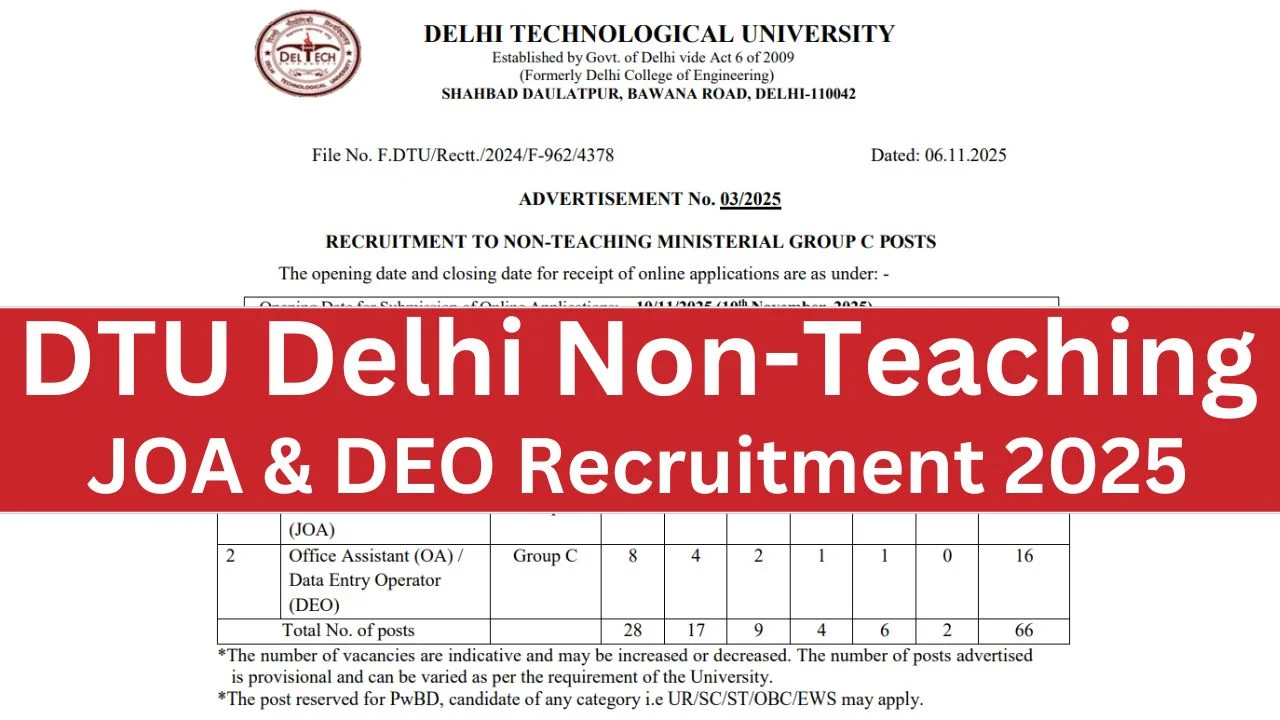 DTU Delhi Non Teaching Recruitment