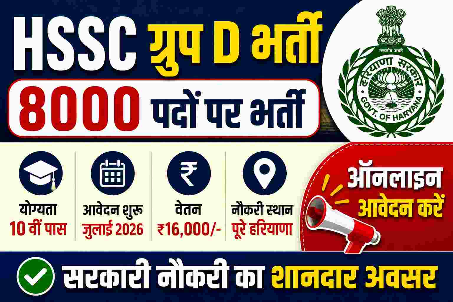 Haryana HSSC CET Group D Vacancy 2026 Apply Online for 8000 Posts 1 Haryana HSSC CET Group D Vacancy 2026